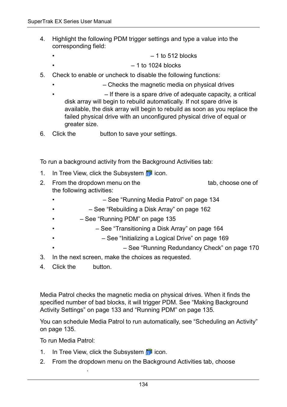 Running background activities, Running media patrol, Running background activities running media patrol | Promise Technology Network Device EX8654 User Manual | Page 148 / 318