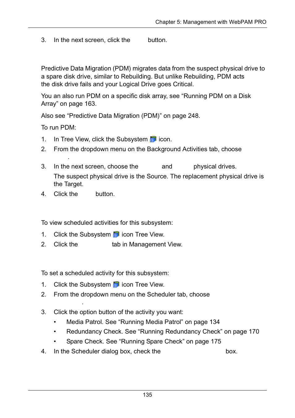 Running pdm, Viewing scheduled activities, Scheduling an activity | Promise Technology Network Device EX8654 User Manual | Page 149 / 318
