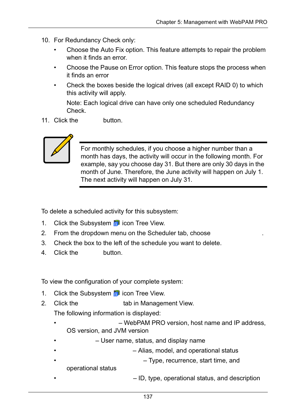 Deleting a scheduled activity, Viewing system configuration | Promise Technology Network Device EX8654 User Manual | Page 151 / 318