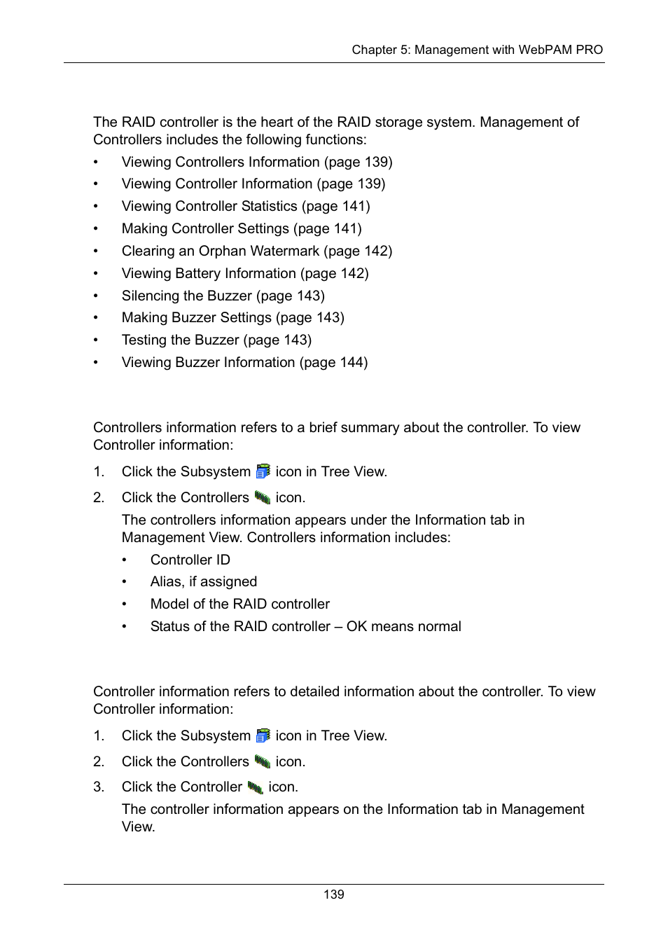 Managing the controller, Viewing controllers information, Viewing controller information | Managing the controller, cont | Promise Technology Network Device EX8654 User Manual | Page 153 / 318