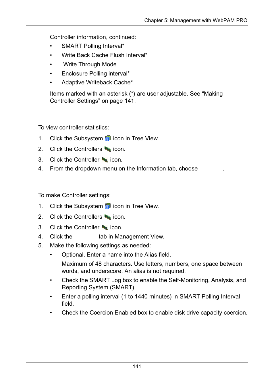 Viewing controller statistics, Making controller settings | Promise Technology Network Device EX8654 User Manual | Page 155 / 318