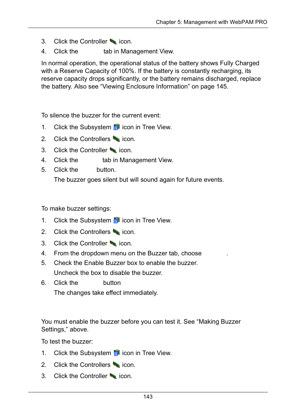 Silencing the buzzer, Making buzzer settings, Testing the buzzer | Promise Technology Network Device EX8654 User Manual | Page 157 / 318