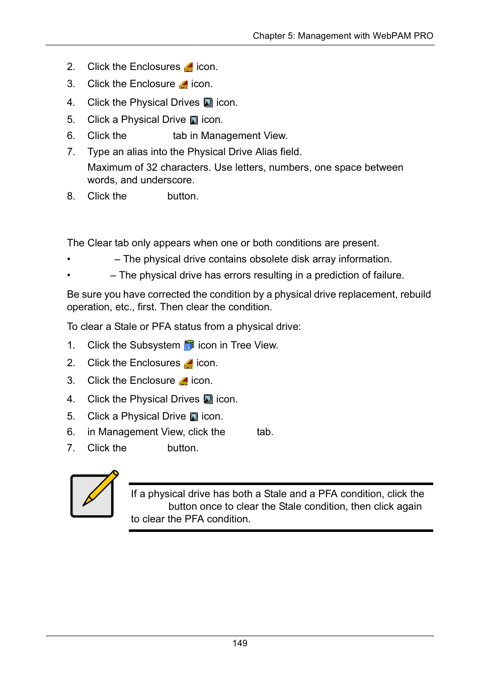 Clearing stale and pfa conditions | Promise Technology Network Device EX8654 User Manual | Page 163 / 318