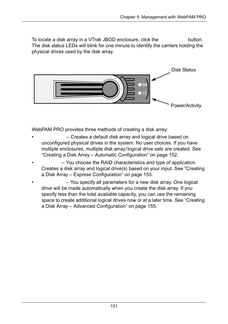 Promise enclosures, Creating a disk array | Promise Technology Network Device EX8654 User Manual | Page 165 / 318