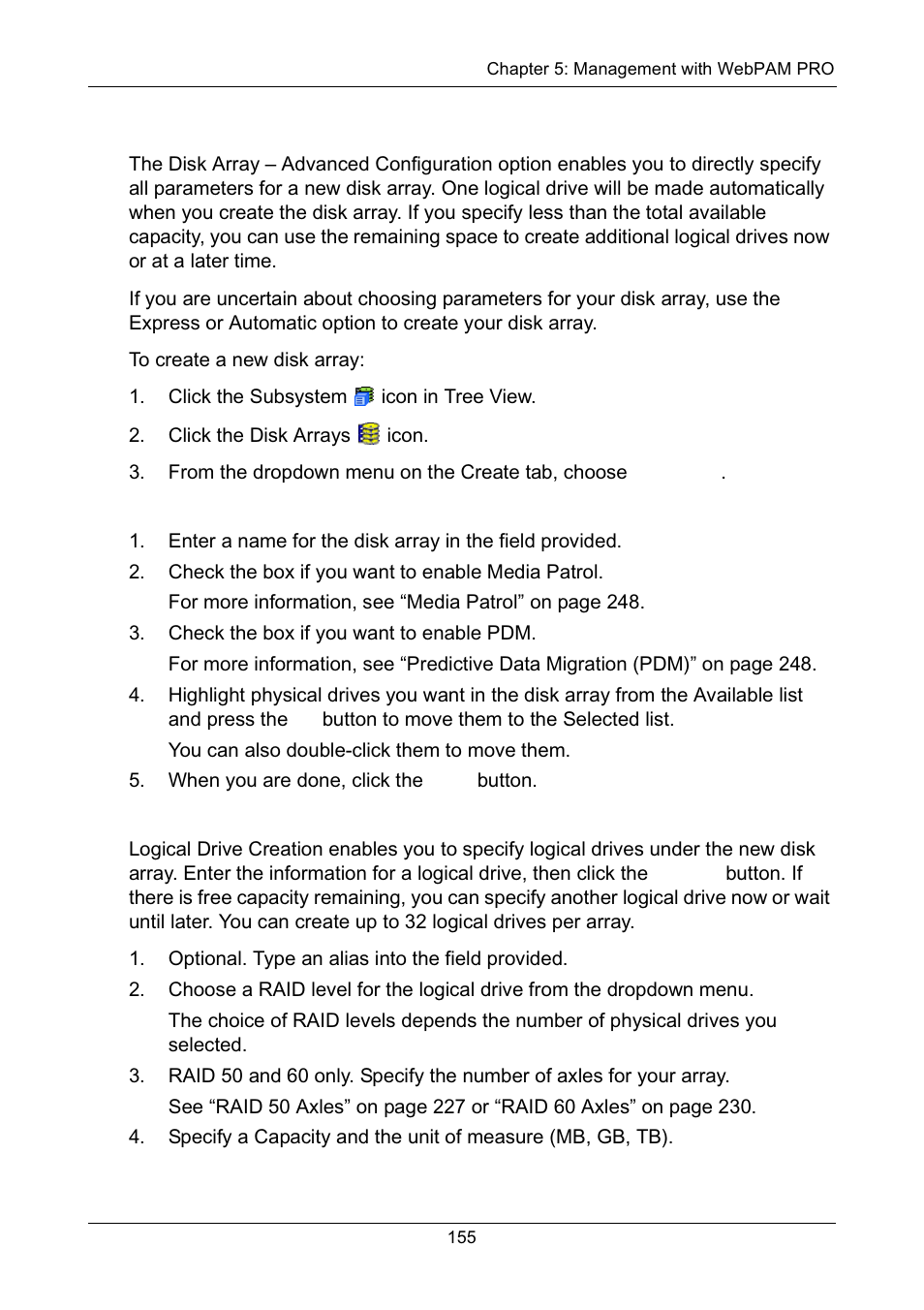 Creating a disk array - advanced configuration, Creating a disk array – advanced configuration | Promise Technology Network Device EX8654 User Manual | Page 169 / 318