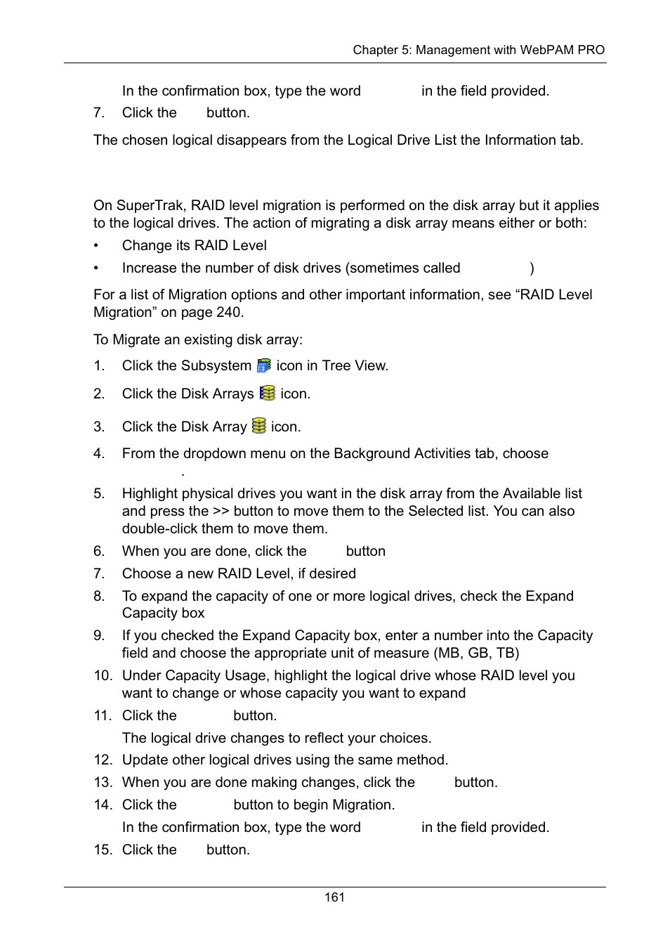 Migrating a disk array | Promise Technology Network Device EX8654 User Manual | Page 175 / 318
