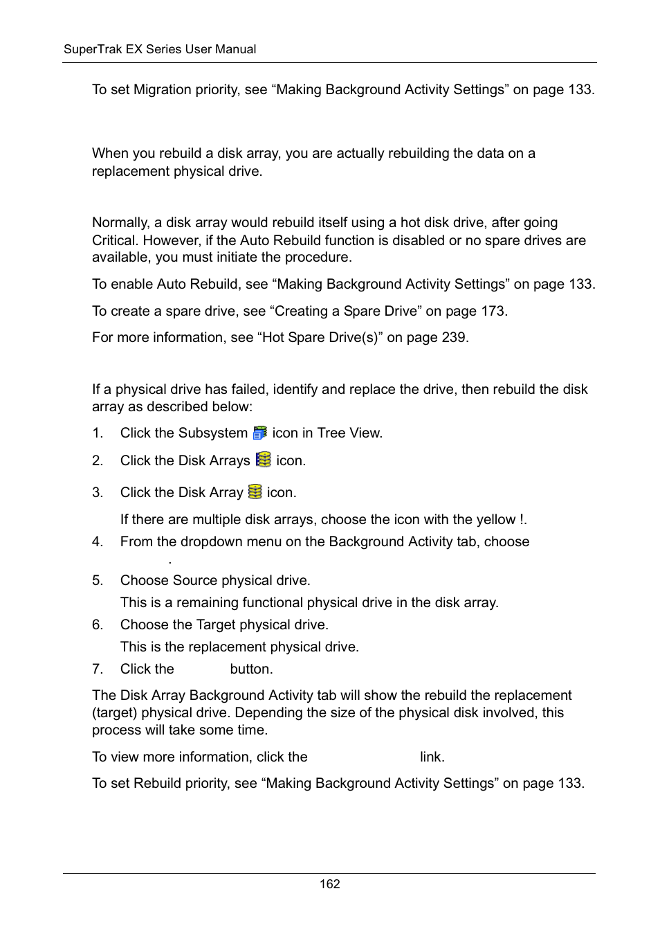 Rebuilding a disk array, Rebuilding automatically, Rebuilding manually | Promise Technology Network Device EX8654 User Manual | Page 176 / 318