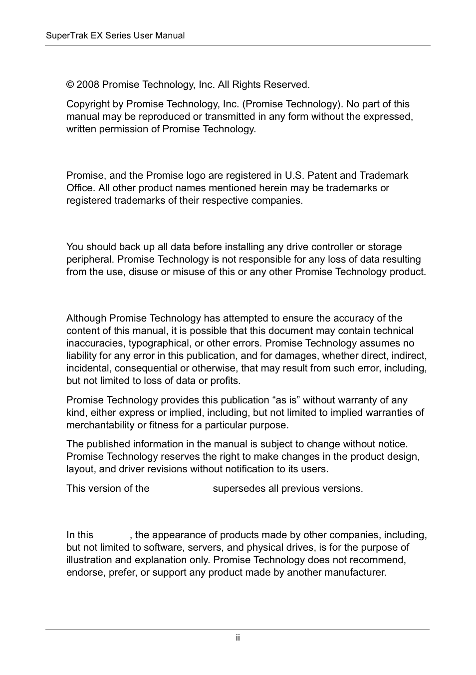 Copyright, Trademarks, Important data protection information | Notice, Recommendations | Promise Technology Network Device EX8654 User Manual | Page 2 / 318