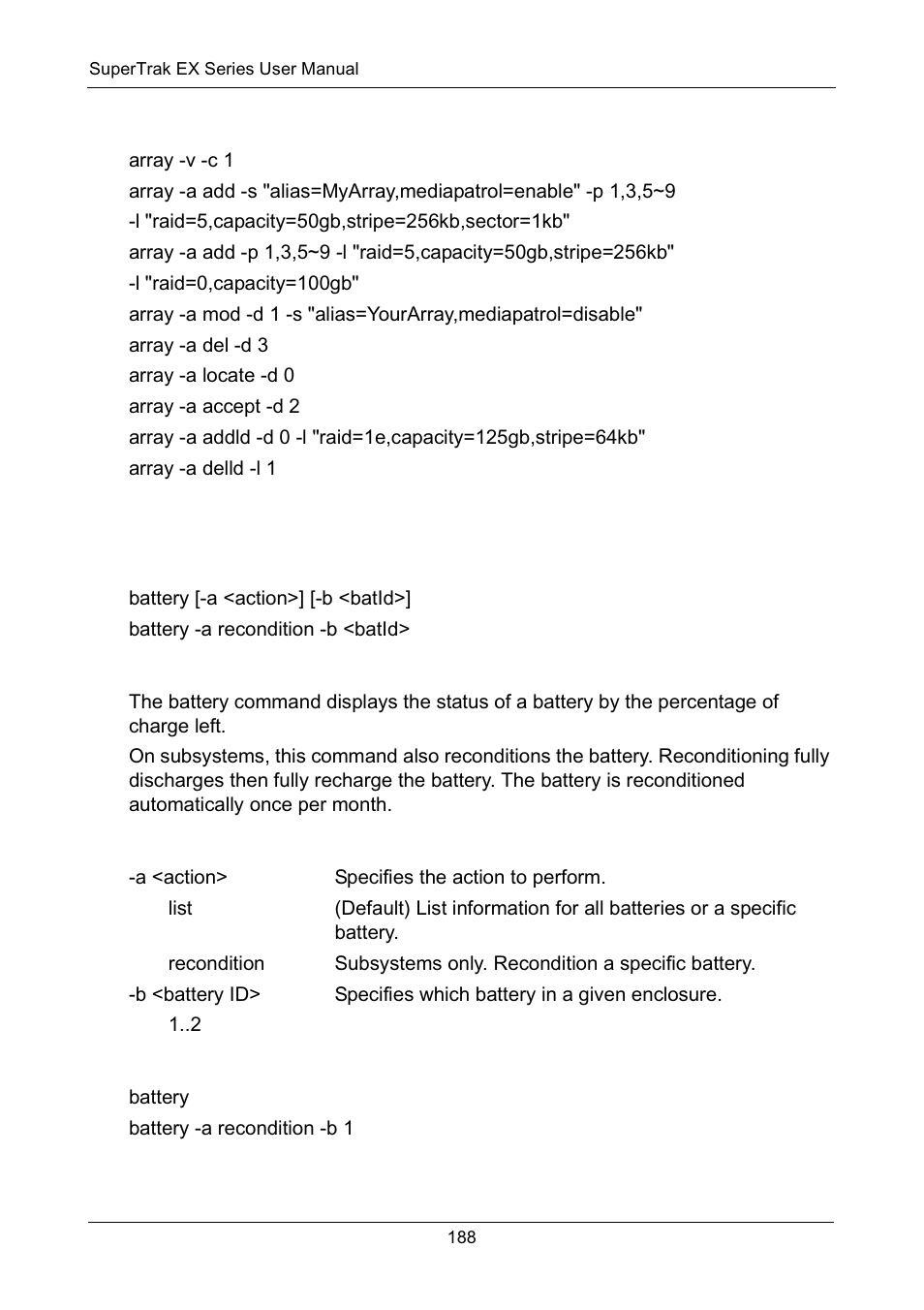 Examples, Battery, Usage | Summary, Options | Promise Technology Network Device EX8654 User Manual | Page 202 / 318