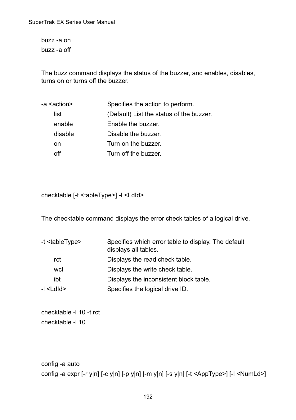 Summary, Options, Checktable | Usage, Examples, Config | Promise Technology Network Device EX8654 User Manual | Page 206 / 318
