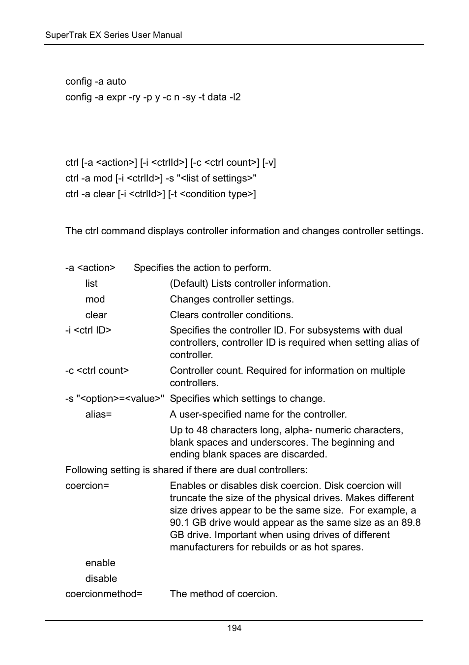 Examples, Ctrl, Usage | Summary, Options | Promise Technology Network Device EX8654 User Manual | Page 208 / 318