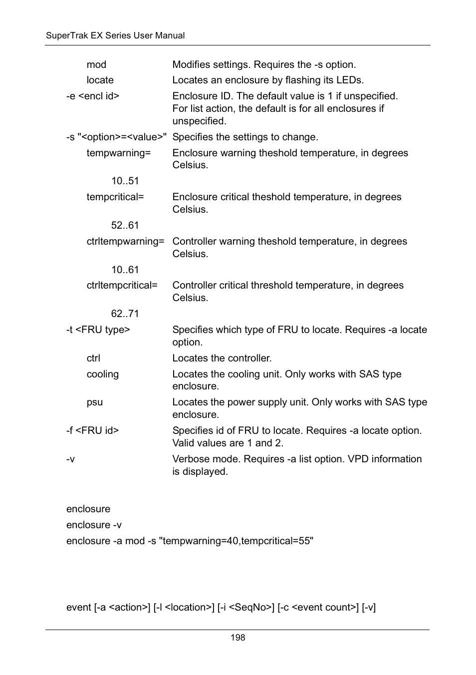 Examples, Event, Usage | Promise Technology Network Device EX8654 User Manual | Page 212 / 318