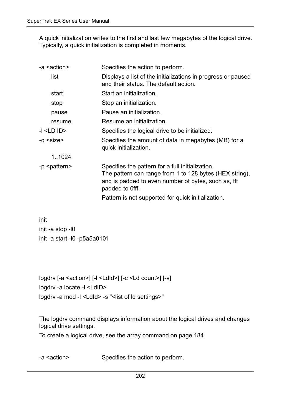 Options, Examples, Logdrv | Usage, Summary | Promise Technology Network Device EX8654 User Manual | Page 216 / 318
