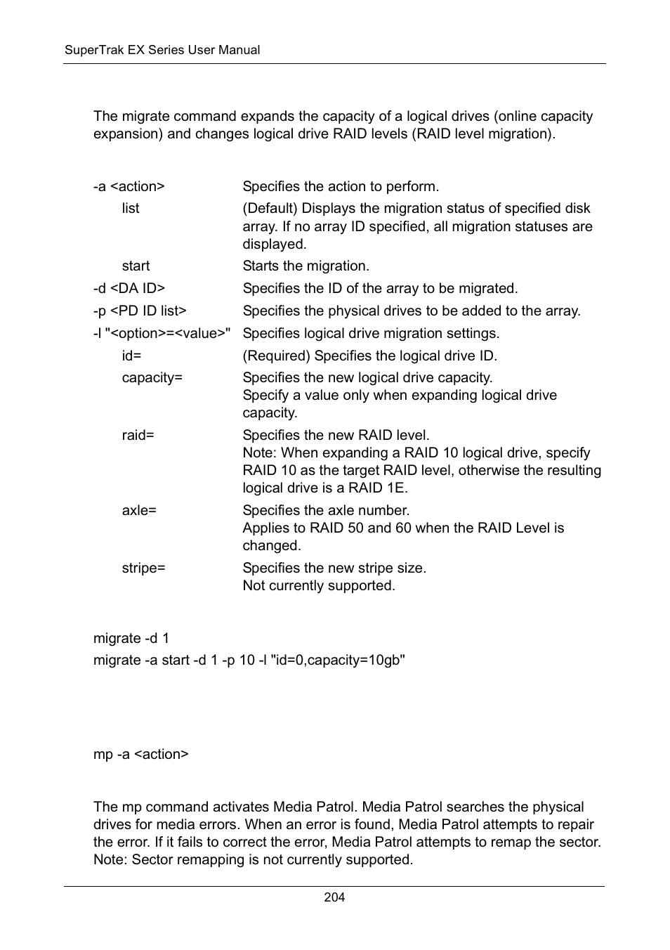 Summary, Options, Examples | Usage | Promise Technology Network Device EX8654 User Manual | Page 218 / 318