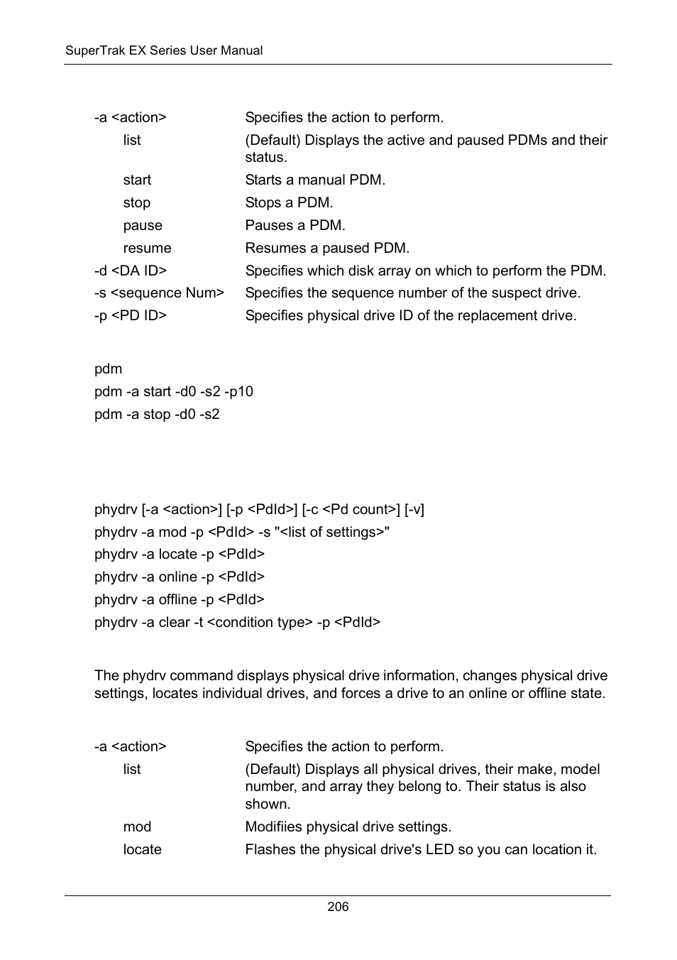 Options, Examples, Phydrv | Usage, Summary | Promise Technology Network Device EX8654 User Manual | Page 220 / 318