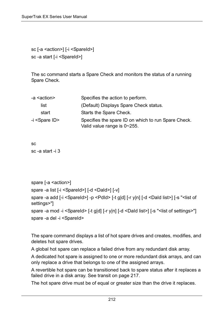 Usage, Summary, Options | Examples, Spare | Promise Technology Network Device EX8654 User Manual | Page 226 / 318