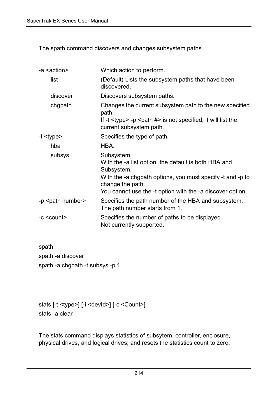 Summary, Options, Examples | Stats, Usage | Promise Technology Network Device EX8654 User Manual | Page 228 / 318