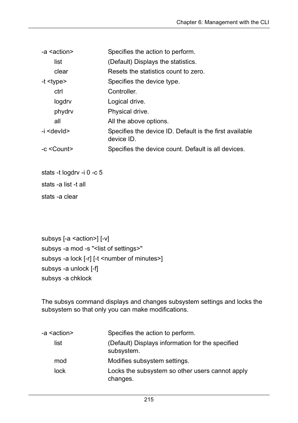 Options, Examples, Subsys | Usage, Summary | Promise Technology Network Device EX8654 User Manual | Page 229 / 318