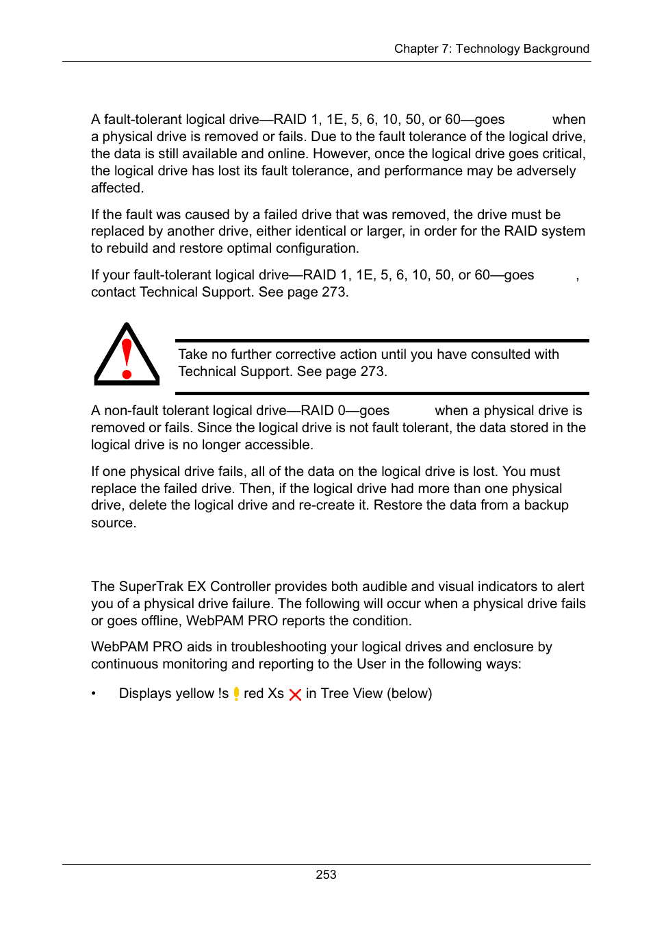 Critical & offline logical drives, When a physical drive fails | Promise Technology Network Device EX8654 User Manual | Page 267 / 318