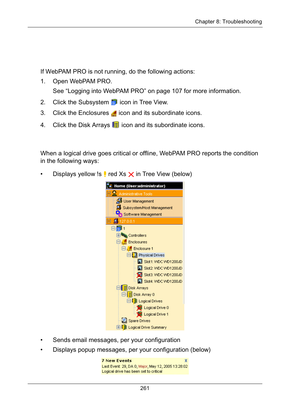 Problems reported in webpam pro, Open webpam pro, What to look for | Promise Technology Network Device EX8654 User Manual | Page 275 / 318