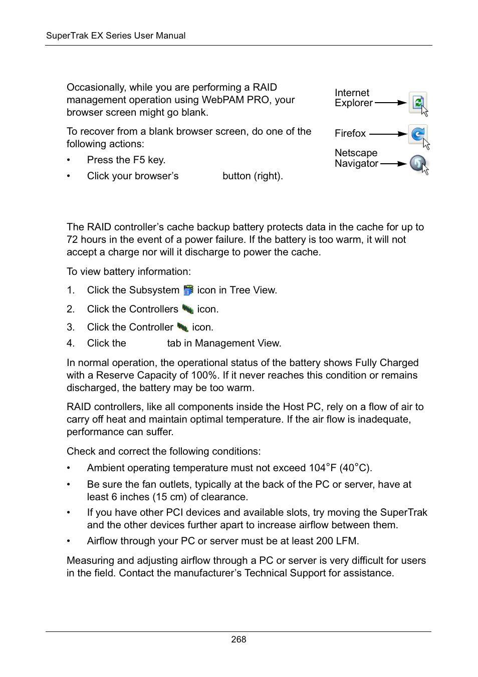 Recovering from a blank screen, Cache battery does not charge | Promise Technology Network Device EX8654 User Manual | Page 282 / 318