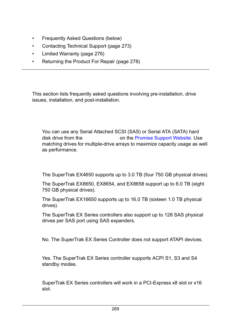 Chapter 9: support, Frequently asked questions | Promise Technology Network Device EX8654 User Manual | Page 283 / 318