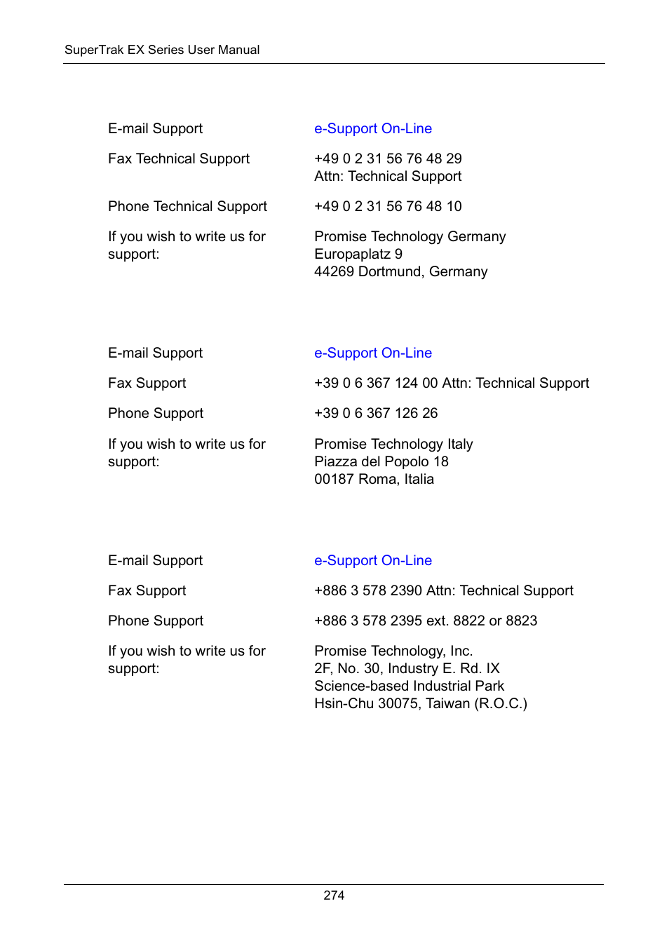 Germany, Italy, Taiwan | Germany italy taiwan | Promise Technology Network Device EX8654 User Manual | Page 288 / 318
