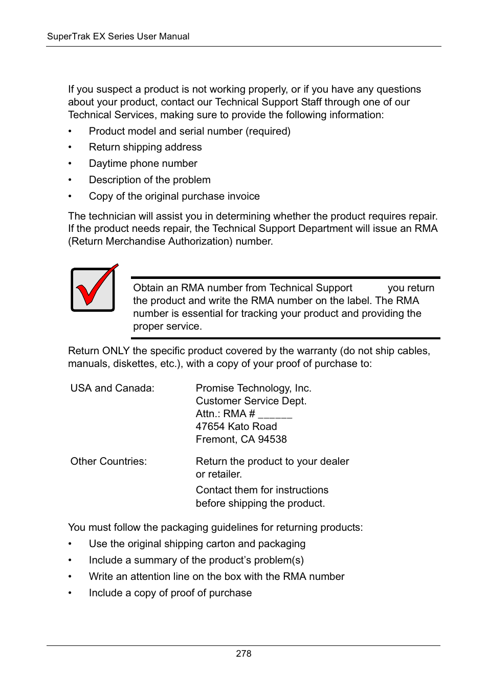 Returning the product for repair | Promise Technology Network Device EX8654 User Manual | Page 292 / 318