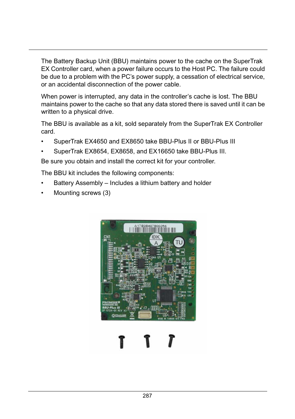 Appendix c: battery backup unit | Promise Technology Network Device EX8654 User Manual | Page 301 / 318