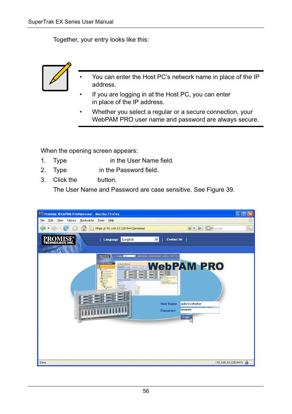 Login screen | Promise Technology Network Device EX8654 User Manual | Page 70 / 318