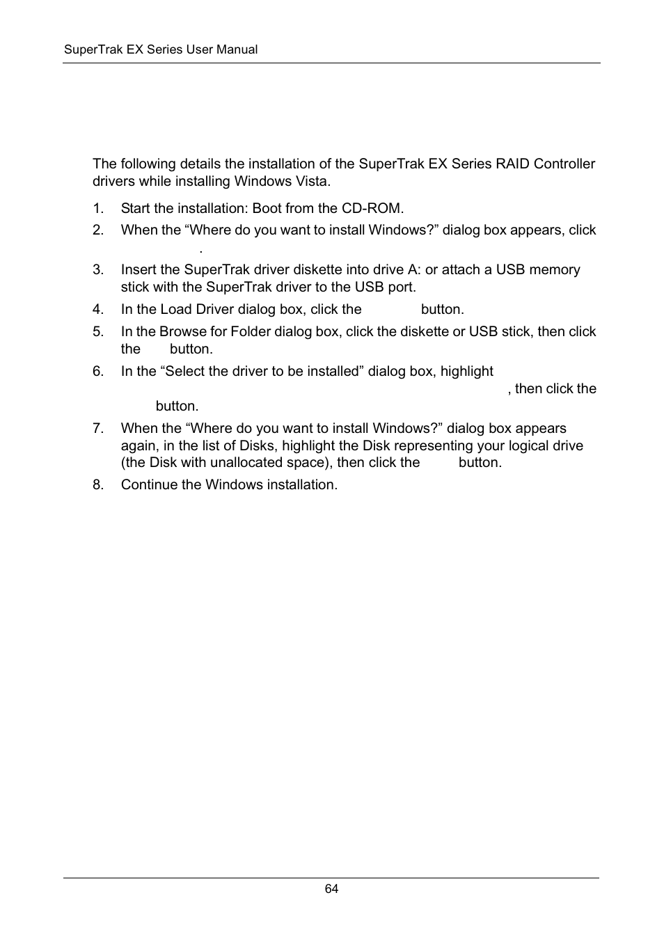 Windows vista, New os installation | Promise Technology Network Device EX8654 User Manual | Page 78 / 318