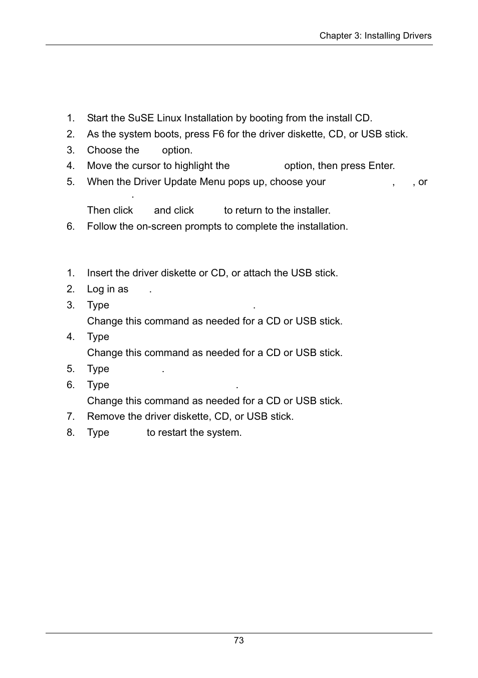 Suse open 10.2, 10.3, 10.5, 11, New os installation, Existing system | New os installation existing system | Promise Technology Network Device EX8654 User Manual | Page 87 / 318
