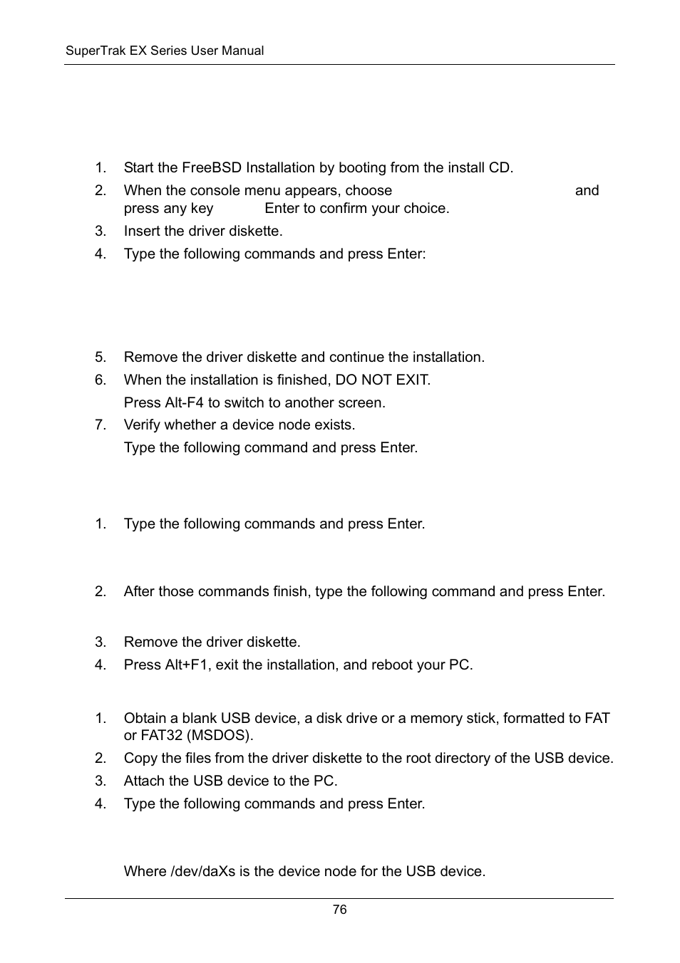 Freebsd 6.1, 6.2, New os installation, Option 1. device node exists | Option 2. device node does not exist | Promise Technology Network Device EX8654 User Manual | Page 90 / 318
