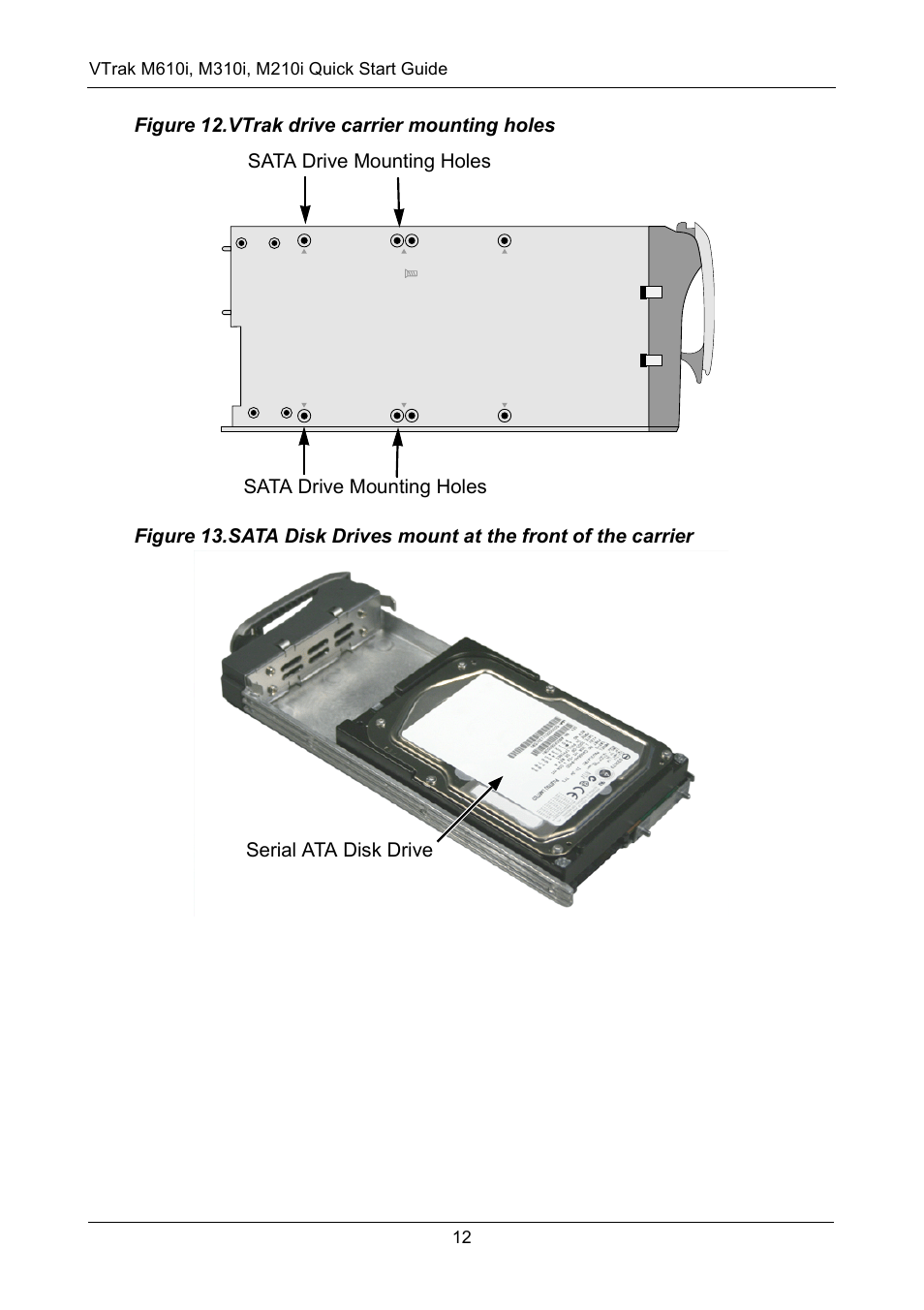 Sata drive mounting holes, Sata drive mounting holes serial ata disk drive | Promise Technology VTrak copy VTM210 User Manual | Page 12 / 34