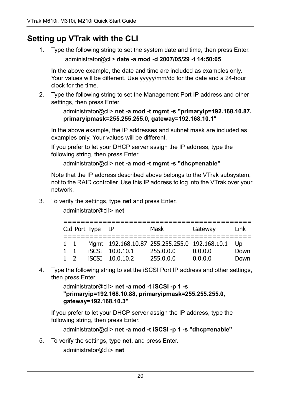 Setting up vtrak with the cli | Promise Technology VTrak copy VTM210 User Manual | Page 20 / 34