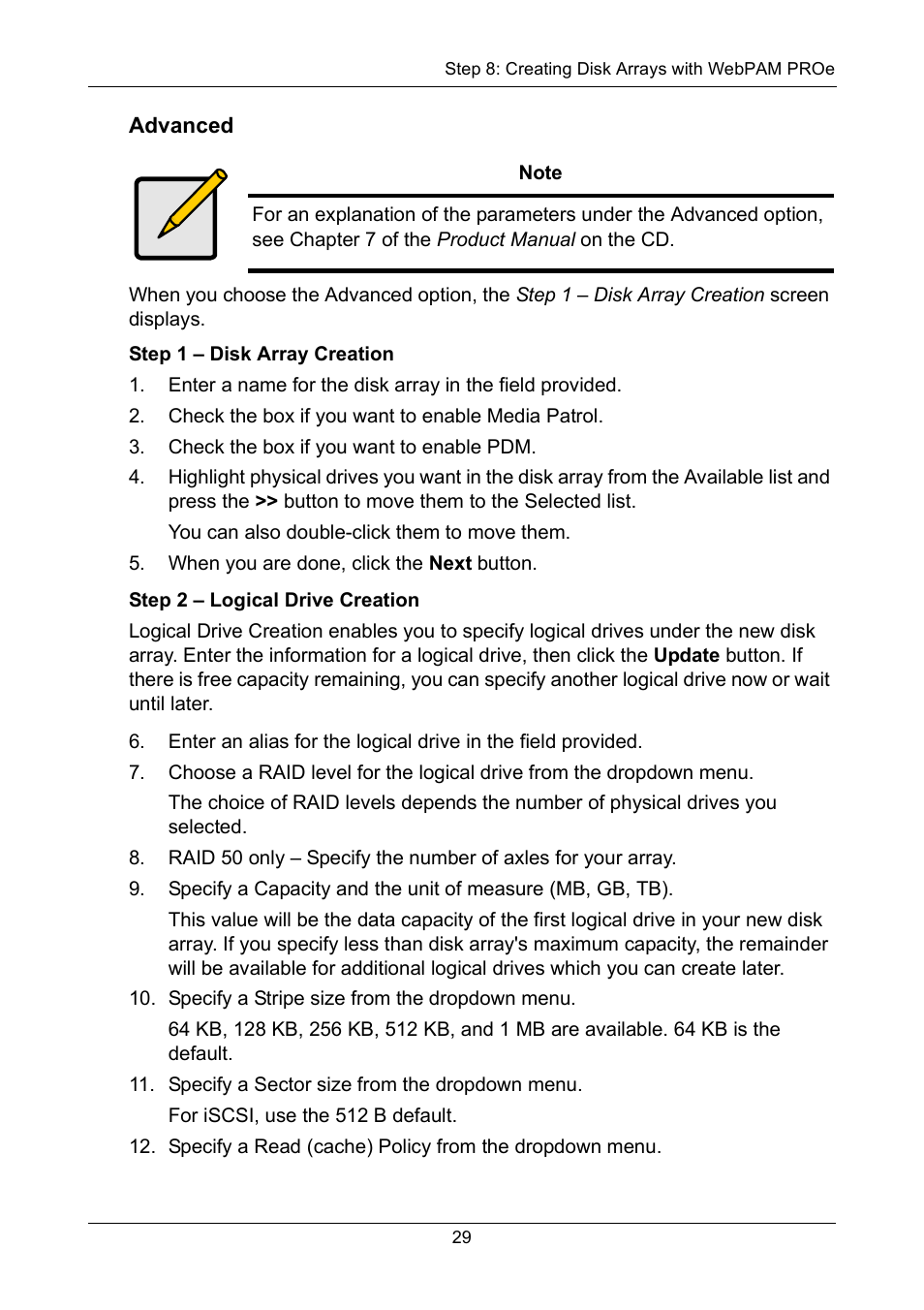 Advanced | Promise Technology VTrak copy VTM210 User Manual | Page 29 / 34