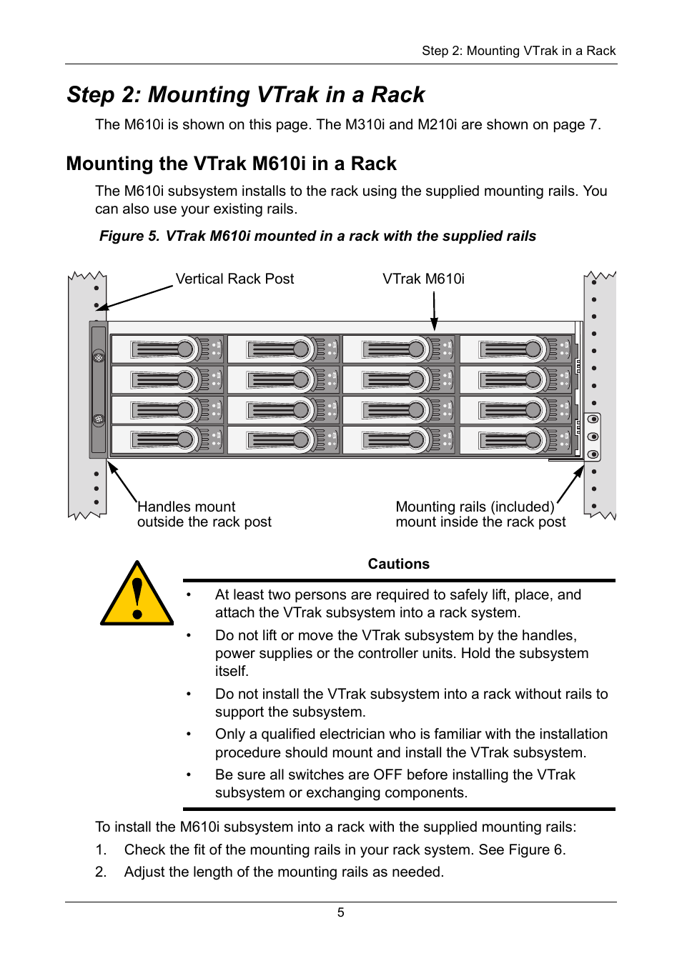 Step 2: mounting vtrak in a rack, Mounting the vtrak m610i in a rack | Promise Technology VTrak copy VTM210 User Manual | Page 5 / 34