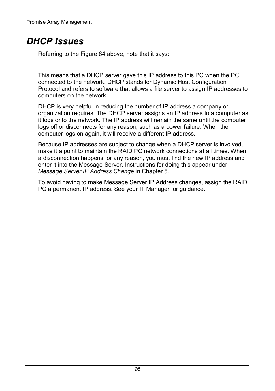 Dhcp issues | Promise Technology FastTrak SX Series Version 4.4 User Manual | Page 100 / 102