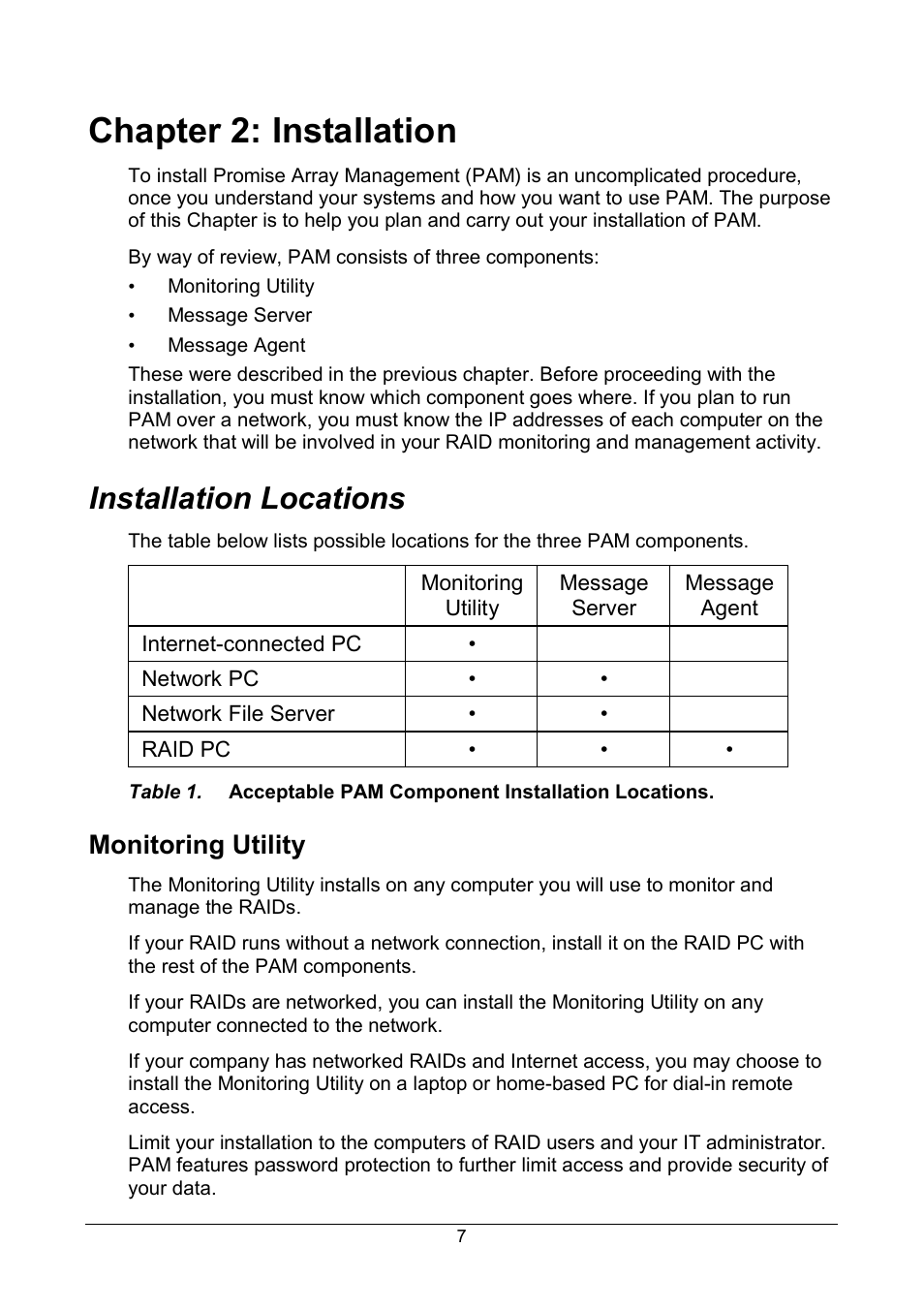 Chapter 2: installation, Installation locations, Monitoring utility | Promise Technology FastTrak SX Series Version 4.4 User Manual | Page 11 / 102