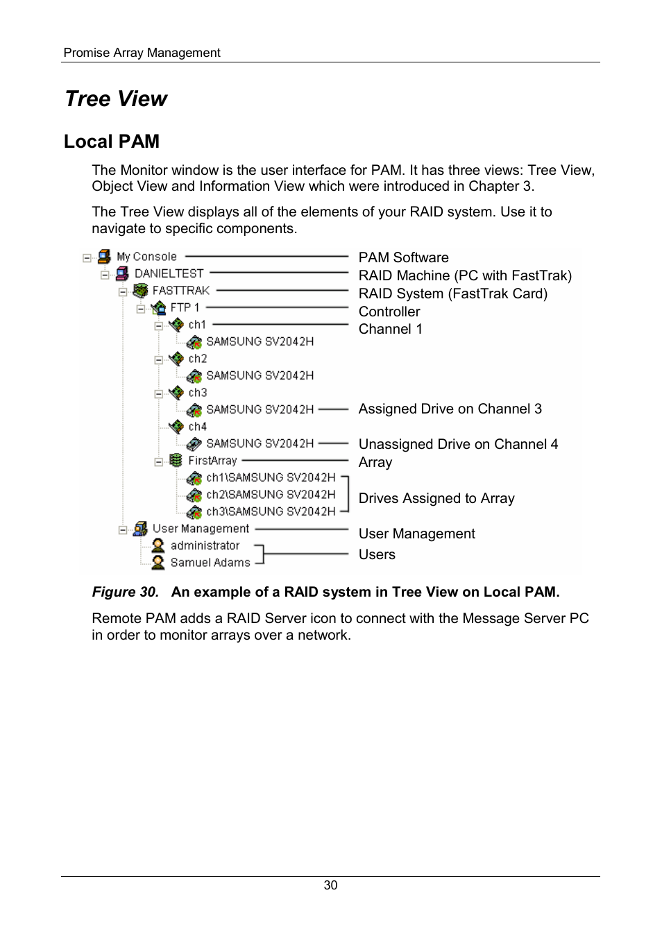 Tree view, Local pam | Promise Technology FastTrak SX Series Version 4.4 User Manual | Page 34 / 102
