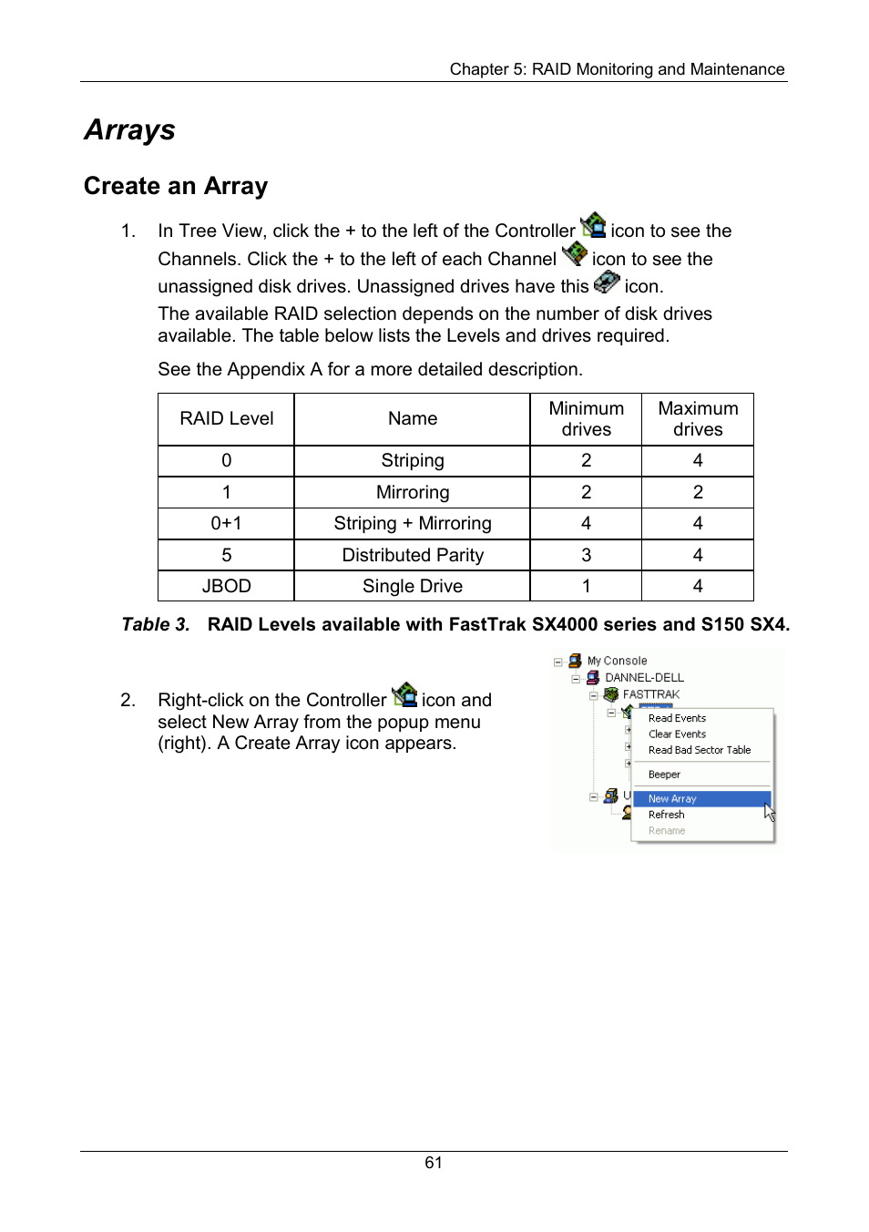 Arrays, Create an array | Promise Technology FastTrak SX Series Version 4.4 User Manual | Page 65 / 102