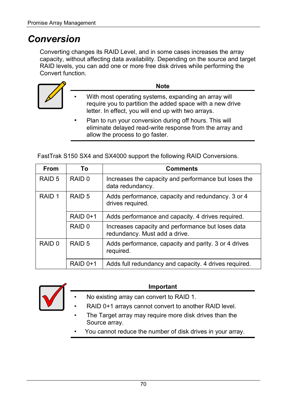 Conversion | Promise Technology FastTrak SX Series Version 4.4 User Manual | Page 74 / 102