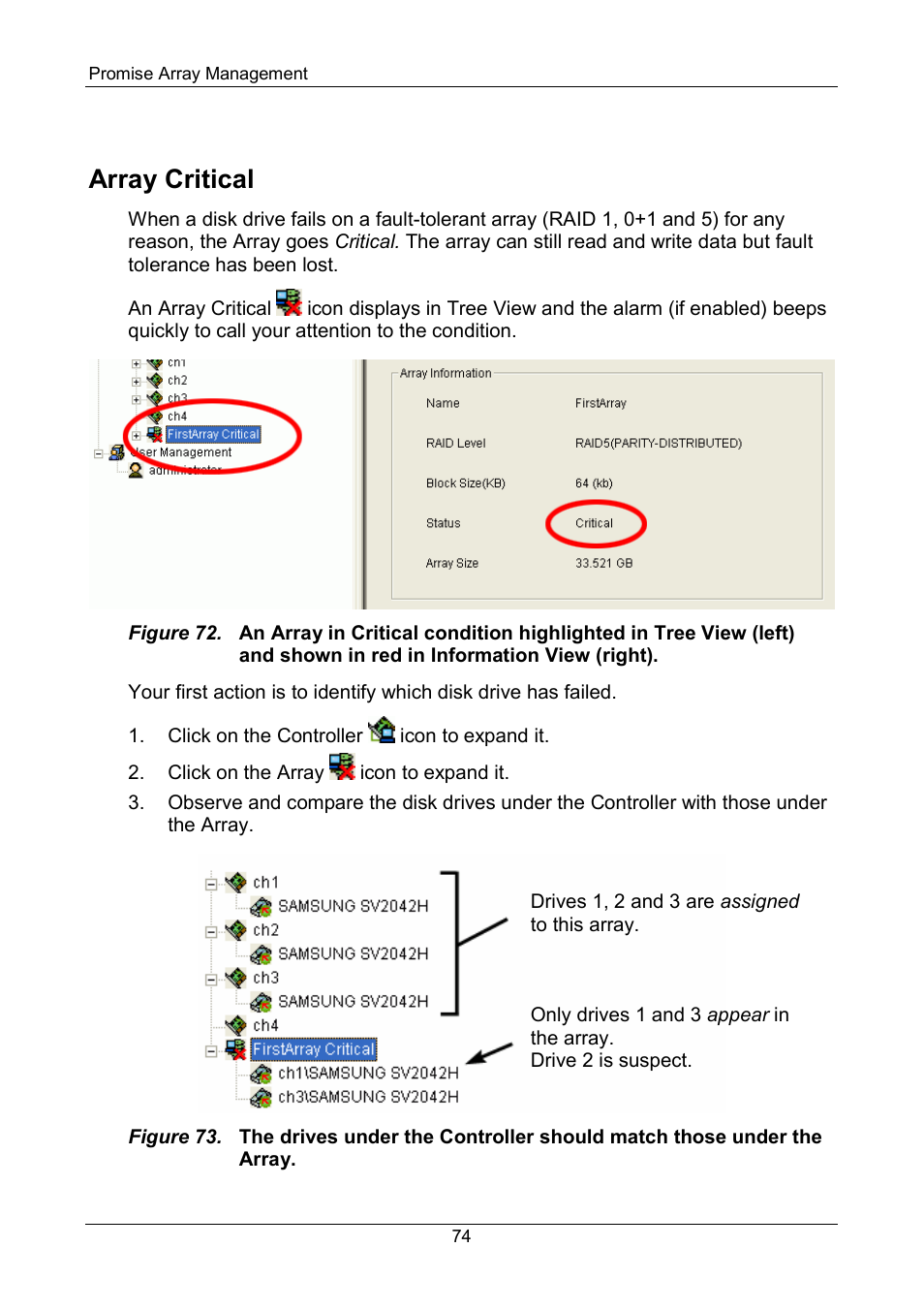 Array critical | Promise Technology FastTrak SX Series Version 4.4 User Manual | Page 78 / 102