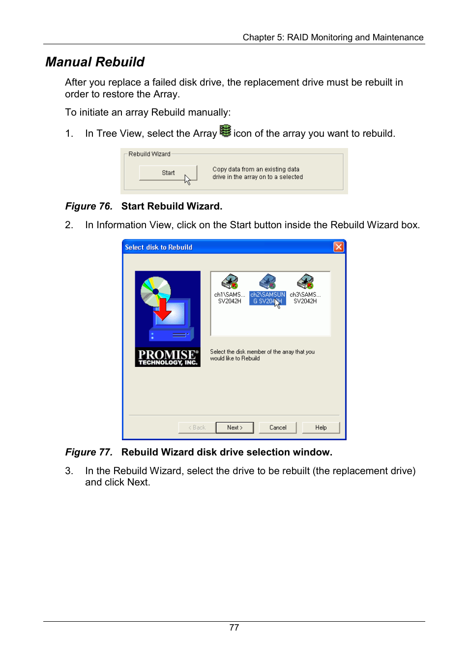 Manual, Manual rebuild | Promise Technology FastTrak SX Series Version 4.4 User Manual | Page 81 / 102