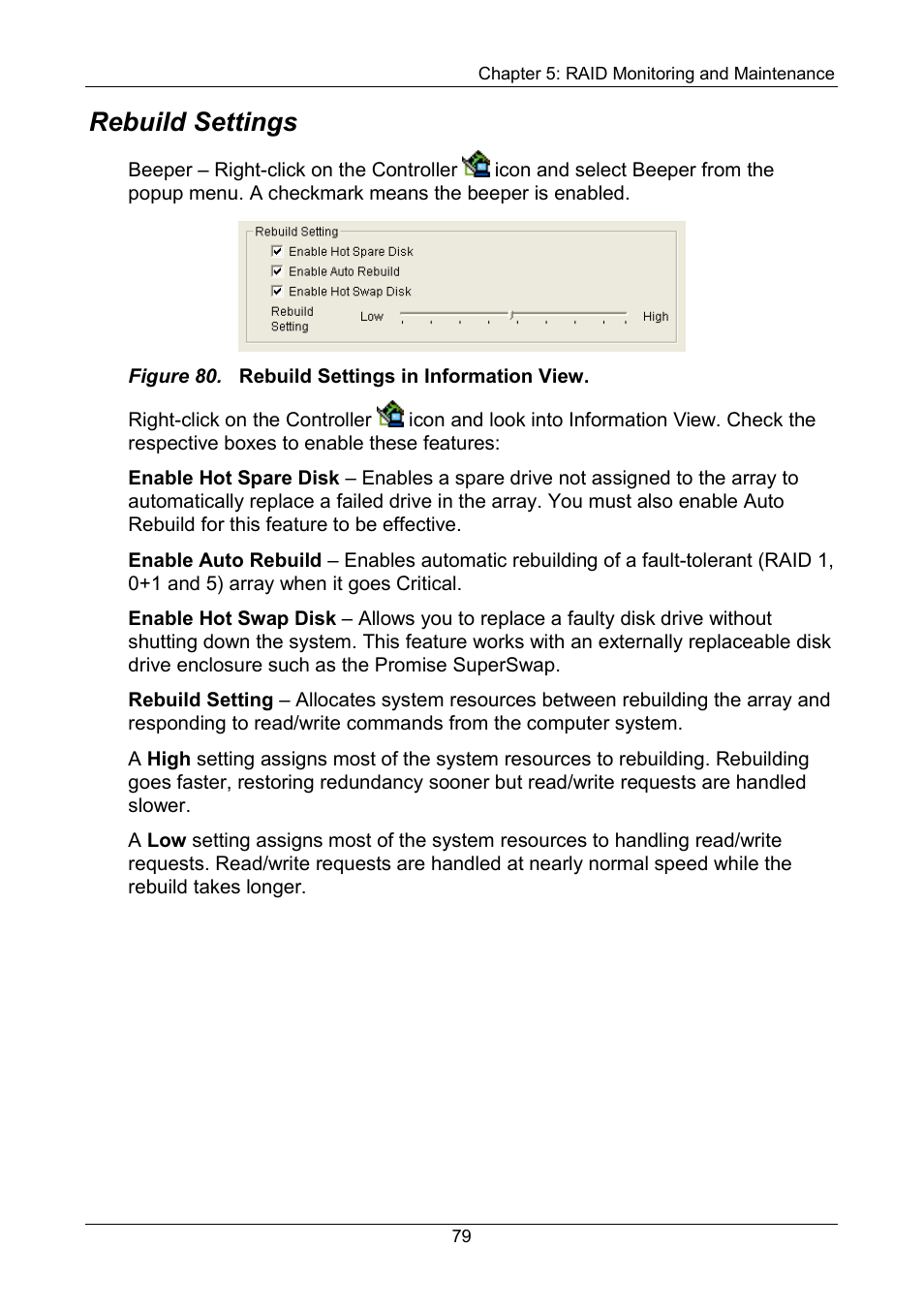 Rebuild settings | Promise Technology FastTrak SX Series Version 4.4 User Manual | Page 83 / 102