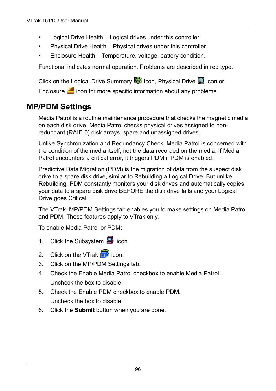 Mp/pdm settings | Promise Technology VTrak 15110 User Manual | Page 104 / 264