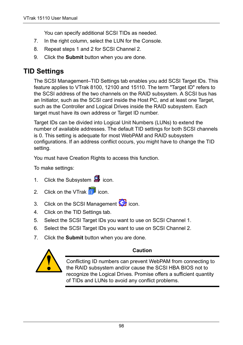 Tid settings | Promise Technology VTrak 15110 User Manual | Page 106 / 264