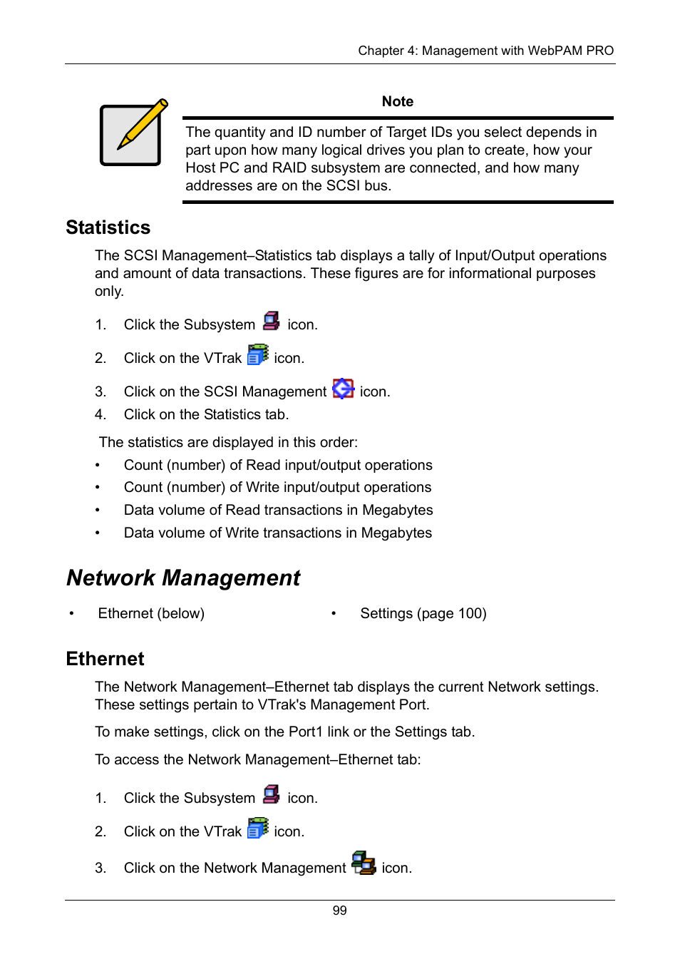 Statistics, Network management, Ethernet | Promise Technology VTrak 15110 User Manual | Page 107 / 264