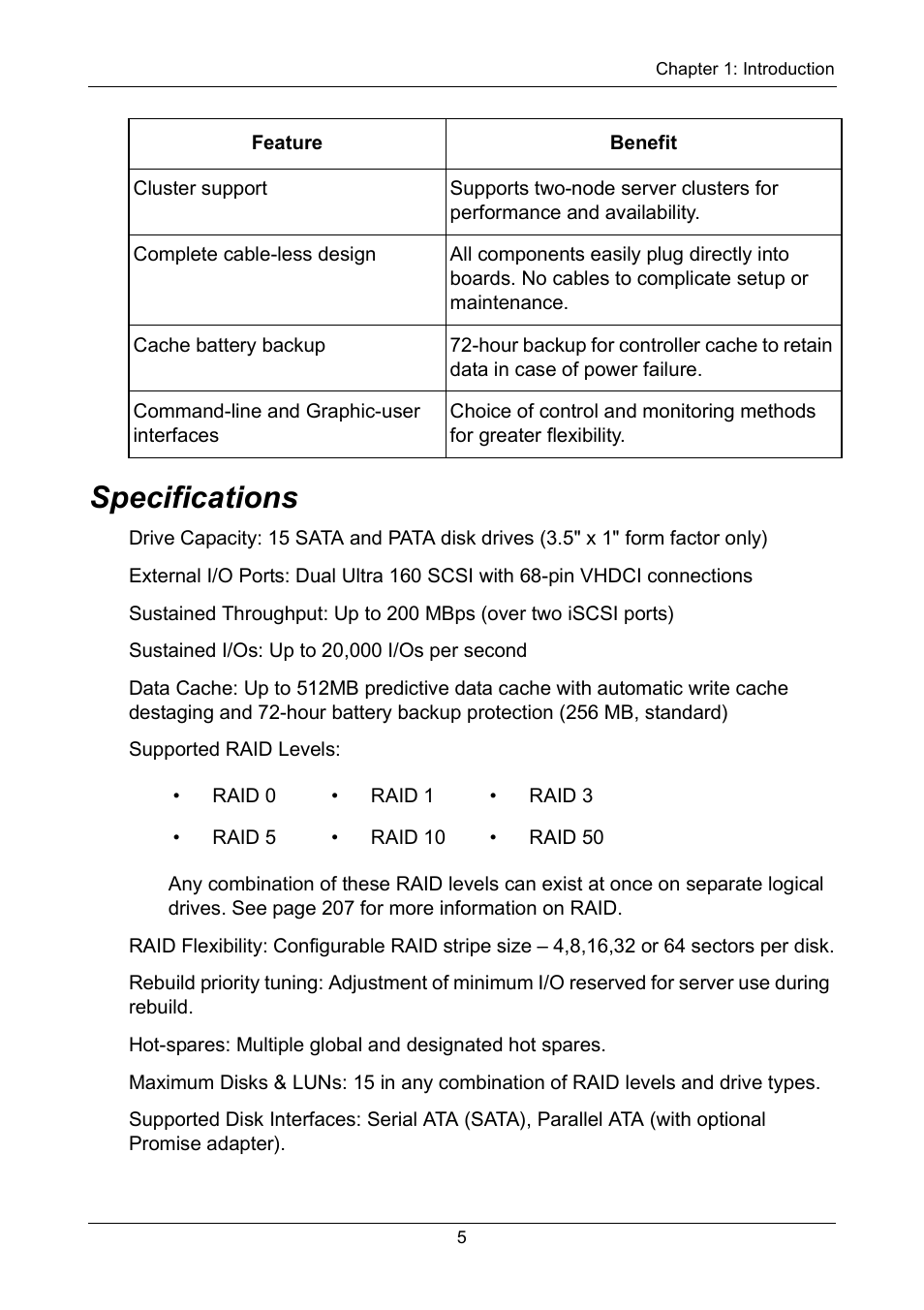 Specifications | Promise Technology VTrak 15110 User Manual | Page 13 / 264