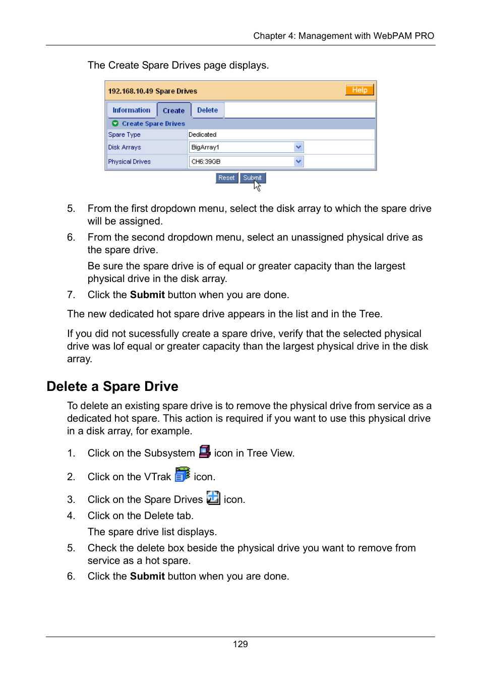 Delete a spare drive | Promise Technology VTrak 15110 User Manual | Page 137 / 264